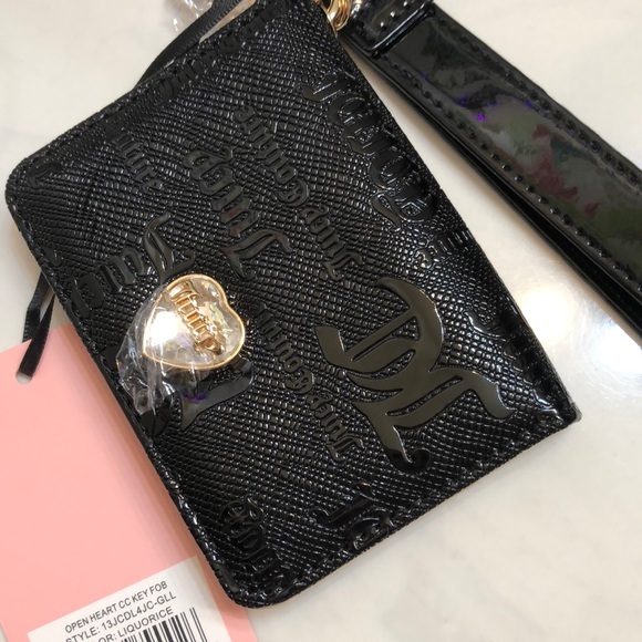 Juicy Couture Liquorice Faux Patent Leather Open Heart Card Case Key Fob NWT - Picture 7 of 16